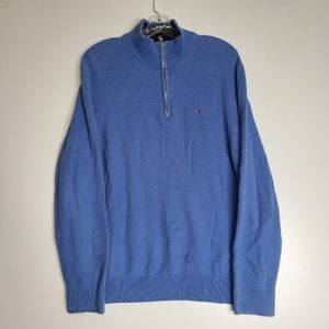 Tommy Hilfiger Mens Mockneck Pullover knit Sweater Light Blue Half-zip sz Large